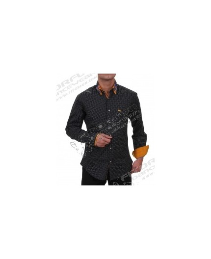 Hemd Langarm schwarz gepunktet Slimfit - 30151ML SLIM