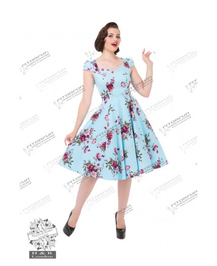 Vintage Kleid in hellblau mit Blumendruck